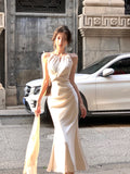 Ndyad Halter Neck Satin Sling Fishtail Dress HZ1024