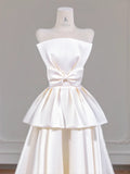 Ndyad Strapless Bridal Dress Lace Satin Bow A-Line Wedding Dress Bridal Dress HZ1024