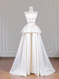 Ndyad Strapless Bridal Dress Lace Satin Bow A-Line Wedding Dress Bridal Dress HZ1024