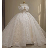 Ndyad Off-the-shoulder Ball Gown Bridal Dress Glitter Tulle Wedding Dress Beaded Bridal Gown HZ1024
