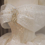 Ndyad Off-the-shoulder Ball Gown Bridal Dress Glitter Tulle Wedding Dress Beaded Bridal Gown HZ1024