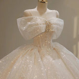 Ndyad Off-the-shoulder Ball Gown Bridal Dress Glitter Tulle Wedding Dress Beaded Bridal Gown HZ1024