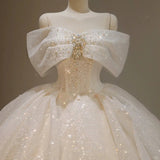 Ndyad Off-the-shoulder Ball Gown Bridal Dress Glitter Tulle Wedding Dress Beaded Bridal Gown HZ1024