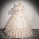 Ndyad Off-the-shoulder Light Champagne Ball Gown Quinceanera Dress Organza Sweet 16 Dress HZ1024