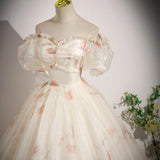 Ndyad Off-the-shoulder Light Champagne Ball Gown Quinceanera Dress Organza Sweet 16 Dress HZ1024