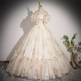 Ndyad Off-the-shoulder Light Champagne Ball Gown Quinceanera Dress Organza Sweet 16 Dress HZ1024