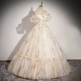 Ndyad Off-the-shoulder Light Champagne Ball Gown Quinceanera Dress Organza Sweet 16 Dress HZ1024