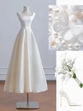 Ndyad Ivory Square Neck Bridal Dress A-Line Satin Wedding Dress Simple Bridesmaid Dress HZ1024
