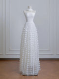 Ndyad Ivory Strapless Bridal Gown A-Line Tulle Beaded Wedding Dress Modest Applique Bridal Dress HZ1024