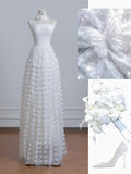 Ndyad Ivory Strapless Bridal Gown A-Line Tulle Beaded Wedding Dress Modest Applique Bridal Dress HZ1024