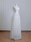 Ndyad Ivory Strapless Bridal Gown A-Line Tulle Beaded Wedding Dress Modest Applique Bridal Dress HZ1024