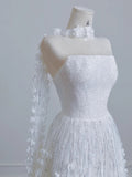 Ndyad Ivory Strapless Bridal Gown A-Line Tulle Beaded Wedding Dress Modest Applique Bridal Dress HZ1024
