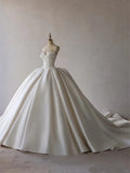 Ndyad Ivory Sweetheart Bridal Gown Satin Ball Gown Wedding Dress Modest Bridal Dress HZ1024
