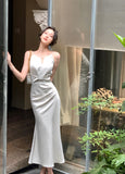 Ndyad Green Halter Neck Satin Strap Fishtail Dress HZ1024