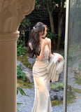 Ndyad Green Halter Neck Satin Strap Fishtail Dress HZ1024