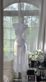 Ndyad White Sheath Pool Party Dress Satin Spaghetti Strap Short Birthday Dress HZ1024