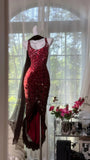 Ndyad Gradient Burgundy Sheath Evening Dress Vintage Chiffon Short Formal Dress HZ1024