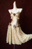 Ndyad Light Champagne Sheath Birthday Dress Vintage Satin Tiered Tulle Short Formal Dress with Appliques HZ1024