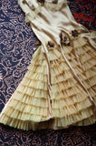 Ndyad Light Champagne Sheath Birthday Dress Vintage Satin Tiered Tulle Short Formal Dress with Appliques HZ1024