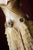 Ndyad Light Champagne Sheath Birthday Dress Vintage Satin Tiered Tulle Short Formal Dress with Appliques HZ1024
