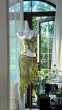 Ndyad Green Lace Spaghetti Strap Two-Piece Pool Party Dress Cocktail Dress HZ1024