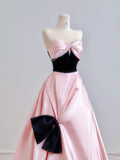 Ndyad Pink A-Line Long Prom Dresses Satin Sweetheart Formal Evening Dress Sweet 16 Dress HZ1024