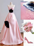 Ndyad Pink A-Line Long Prom Dresses Satin Sweetheart Formal Evening Dress Sweet 16 Dress HZ1024