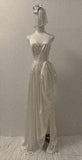 Ndyad White A-Line V-Neck Bridal Gowns Elegant Satin Wedding Dress Slit Backless Bridal Dress HZ1024