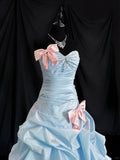 Ndyad Blue Ball Gown Prom Dress Sweetheart Neck Satin Quinceanera Dress Bow Sweet 16 Dress HZ1024