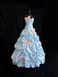 Ndyad Blue Ball Gown Prom Dress Sweetheart Neck Satin Quinceanera Dress Bow Sweet 16 Dress HZ1024