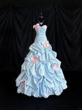 Ndyad Blue Ball Gown Prom Dress Sweetheart Neck Satin Quinceanera Dress Bow Sweet 16 Dress HZ1024