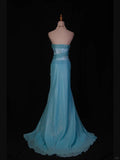 Ndyad Blue Mermaid Long Prom Dress Strapless Lace Sparkly Evening Gown Chiffon Formal Dress HZ1024