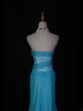 Ndyad Blue Mermaid Long Prom Dress Strapless Lace Sparkly Evening Gown Chiffon Formal Dress HZ1024