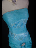 Ndyad Blue Mermaid Long Prom Dress Strapless Lace Sparkly Evening Gown Chiffon Formal Dress HZ1024