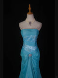 Ndyad Blue Mermaid Long Prom Dress Strapless Lace Sparkly Evening Gown Chiffon Formal Dress HZ1024