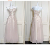 Ndyad Spaghetti Strap A-Line Long Prom Dress Sequined Tulle Formal Dress Sweet Birthday Outfit HZ1024