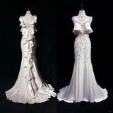 Ndyad Mermaid V-neck Long Prom Dress Elegant Beaded Formal Dress Backless Evening Gowns HZ1024