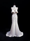 Ndyad Mermaid V-neck Long Prom Dress Elegant Beaded Formal Dress Backless Evening Gowns HZ1024