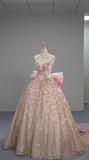 Ndyad Pink Ball Gown Halter Long Prom Dress Halter Neck Beaded Quinceanera Dress 3D Butterfly Sweet 18 Dress HZ1024