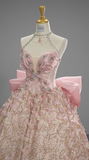 Ndyad Pink Ball Gown Halter Long Prom Dress Halter Neck Beaded Quinceanera Dress 3D Butterfly Sweet 18 Dress HZ1024