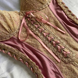 Ndyad Pink Sheath Spaghetti Strap Prom Dress Satin Lace Vintage Birthday Party Dress Evening Gown HZ1024