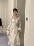 Ndyad elegant bow A-line long skirt white dress birthday dress HZ1024