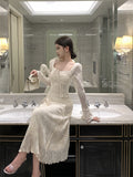 Ndyad elegant bow A-line long skirt white dress birthday dress HZ1024