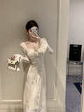 Ndyad elegant bow A-line long skirt white dress birthday dress HZ1024
