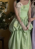 Ndyad Green Ball Gown Boat Neck Long Prom Dress Satin Birthday Party Dress Formal Evening Dress HZ1024