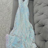 Ndyad White Spaghetti Strap Sheath Long Prom Dress Sequin Tulle Party Dress Formal Dress HZ1024