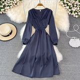 Ndyad V Neck Long Sleeve Dress Fashion Dress HZ1024