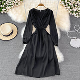 Ndyad V Neck Long Sleeve Dress Fashion Dress HZ1024