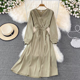 Ndyad V Neck Long Sleeve Dress Fashion Dress HZ1024