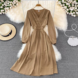Ndyad V Neck Long Sleeve Dress Fashion Dress HZ1024